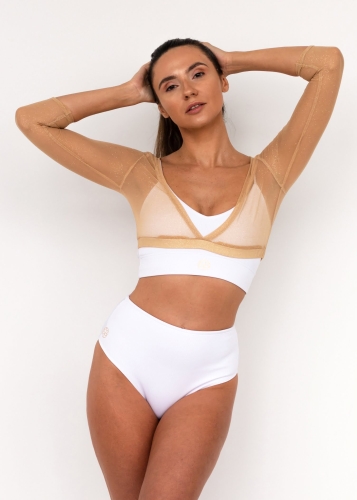 Beżowa, siateczkowa bluzka z brokatem | Bluzka pole dance | Sklep internetowy SeeMe Shop