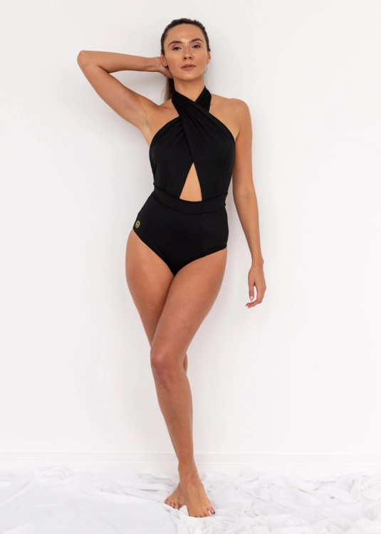 Czarne body z krzyżowaniem pod szyją | Monokini plażowe | Sklep internetowy SeeMe Shop