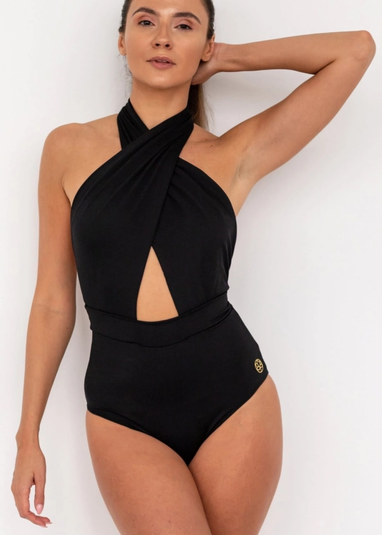 Czarne body z krzyżowaniem pod szyją | Monokini plażowe | Sklep internetowy SeeMe Shop