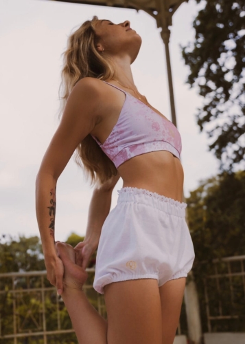 Lniane iyengarki z koronką do jogi | Spodenki do jogi | Sklep internetowy SeeMe Shop