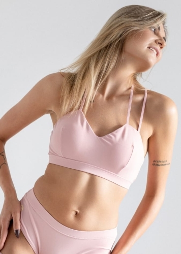 Różowo - pudrowy strój do pole dance z paseczkami VENUS PINK | Top do pole dance | Sklep internetowy SeeMe Shop