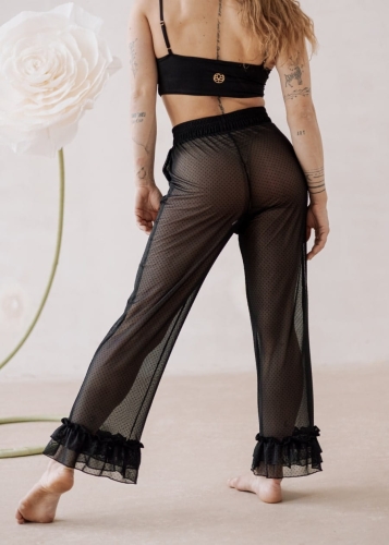 Czarne, siateczkowe spodnie z falbankami do tańca exo | Sklep internetowy SeeMe Shop