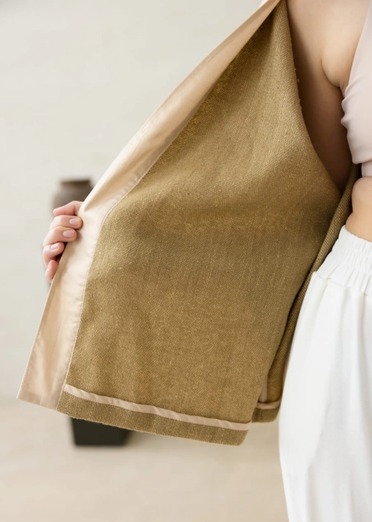 Oliwkowe kimono z wełny z dodatkiem jedwabiu | Sklep internetowy SeeMe Shop