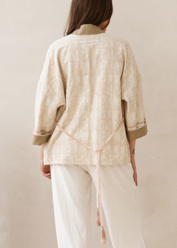 Beżowe kimono z lnu z dodatkiem bawełny | Sklep internetowy SeeMe Shop