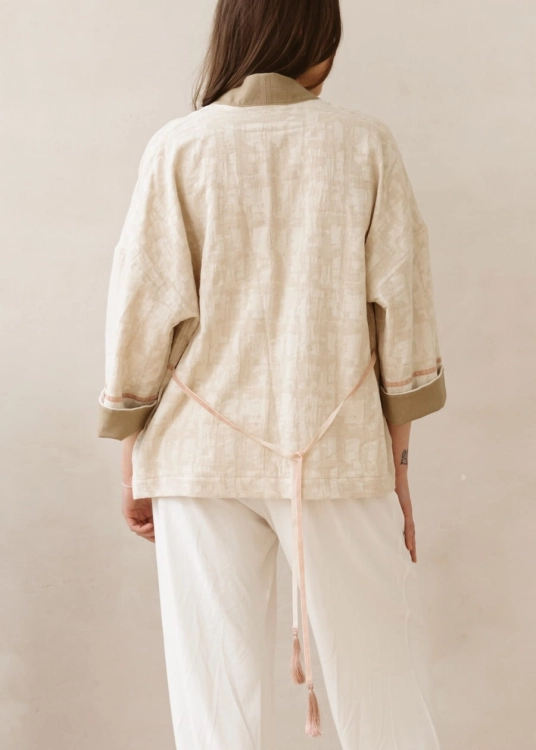 Beżowe kimono z lnu z dodatkiem bawełny | Sklep internetowy SeeMe Shop