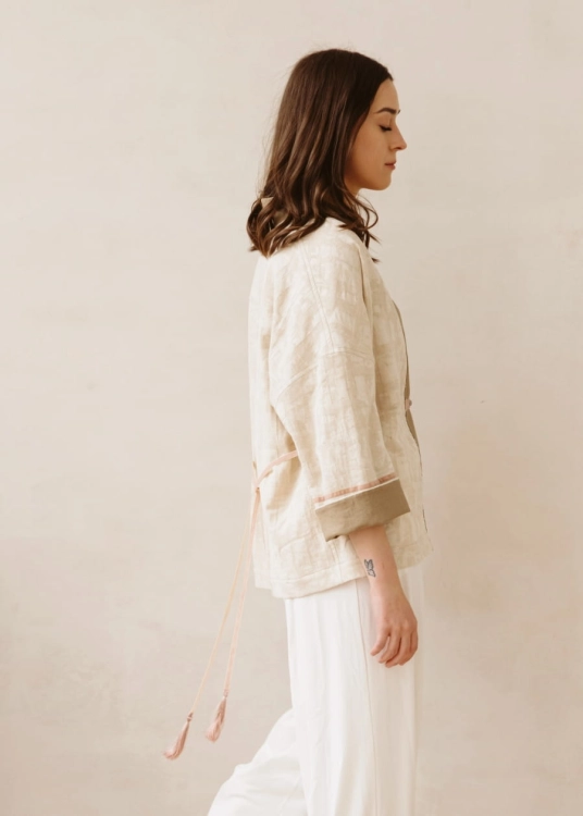 Beżowe kimono z lnu z dodatkiem bawełny | Sklep internetowy SeeMe Shop