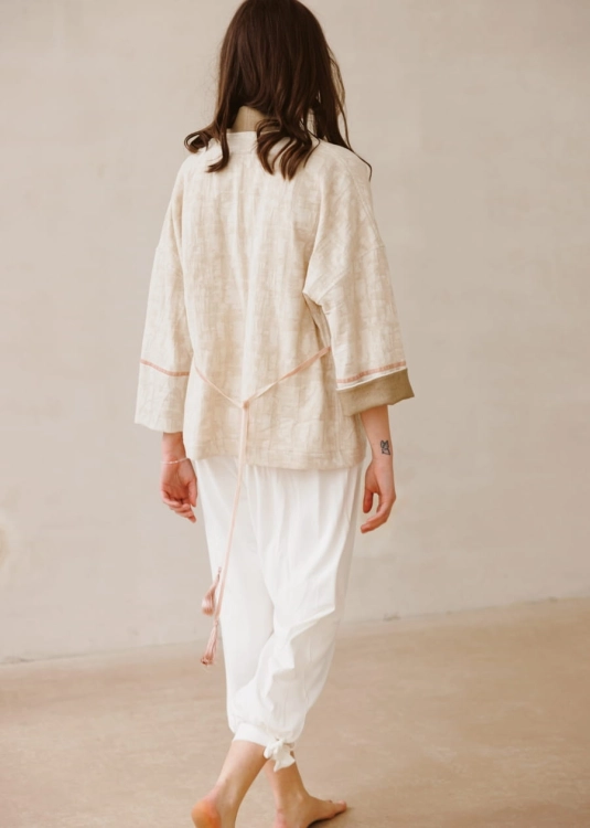 Beżowe kimono z lnu z dodatkiem bawełny | Sklep internetowy SeeMe Shop