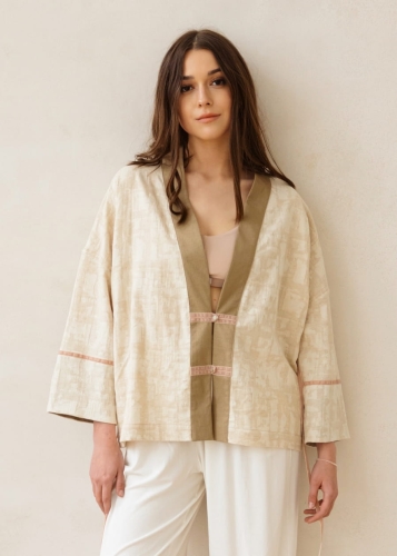 Beżowe kimono z lnu z dodatkiem bawełny | Sklep internetowy SeeMe Shop