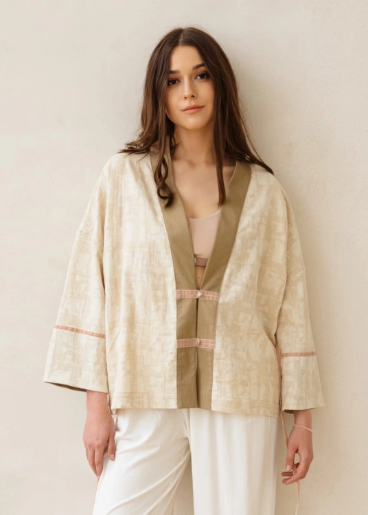 Beżowe kimono z lnu z dodatkiem bawełny | Sklep internetowy SeeMe Shop