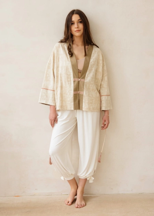 Beżowe kimono z lnu z dodatkiem bawełny | Sklep internetowy SeeMe Shop