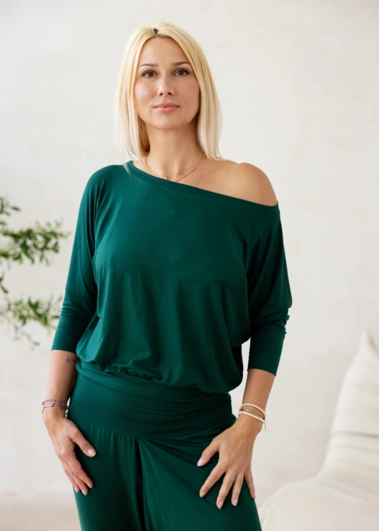 Bluzka do jogi z bambusowej dzianiny z szerokim dekoltem | Sklep internetowy SeeMe Shop